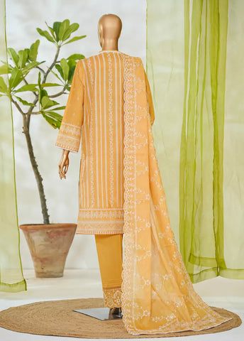 3 Piece Honey Orange Color Embroidered Lawn Shirt with Embroidered Trouser & Dupatta