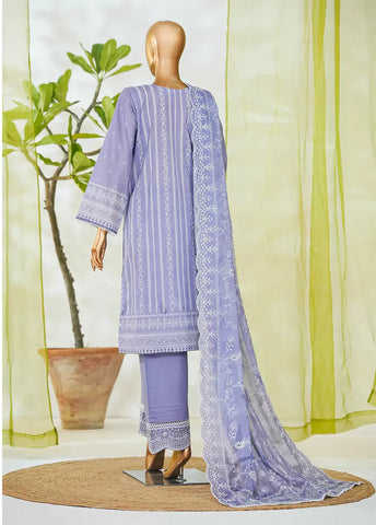 3 Piece Lavender Color Embroidered Lawn Shirt with Embroidered Trouser & Dupatta