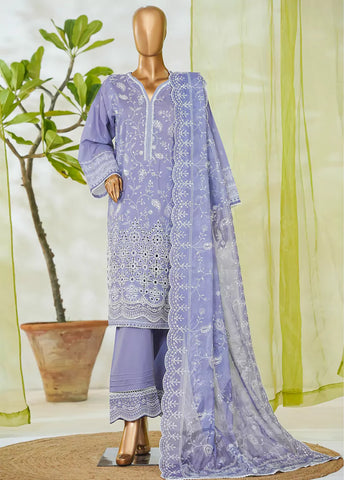 3 Piece Lavender Color Embroidered Lawn Shirt with Embroidered Trouser & Dupatta