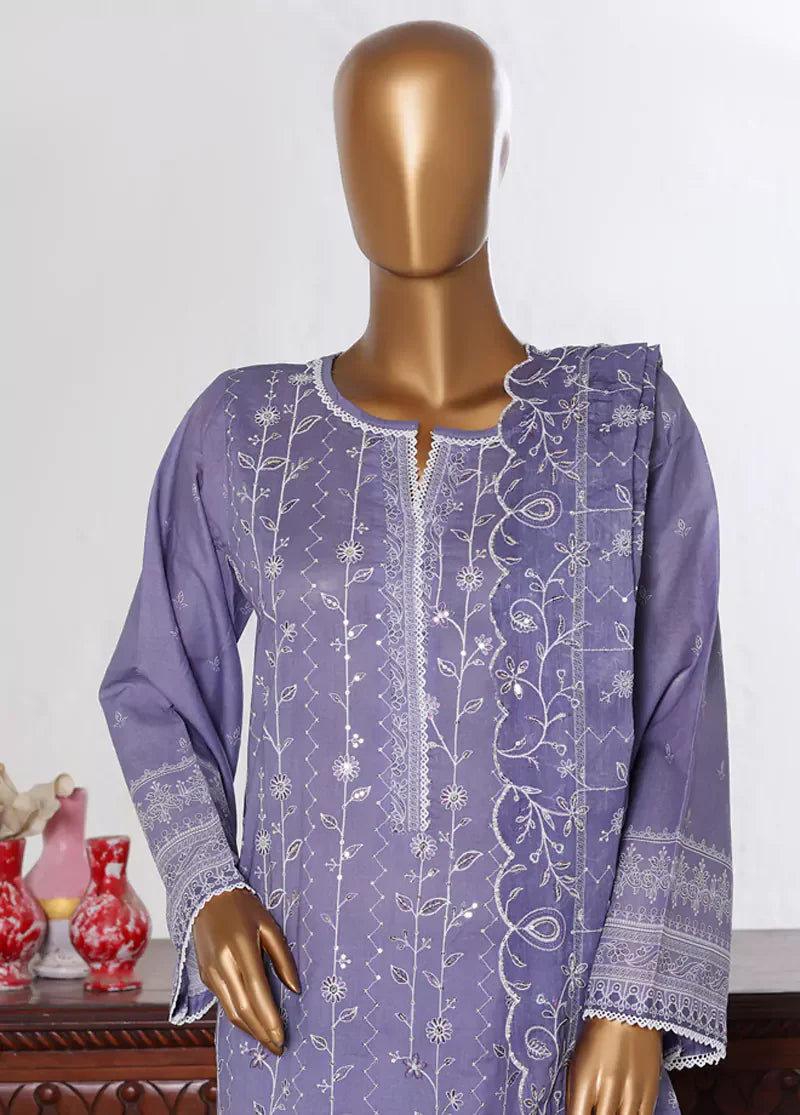 3 Piece Lavender Color Chikankari Lawn Shirt with Embroidered Trouser & Dupatta
