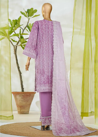 3 Piece Muave Color Embroidered Lawn Shirt with Embroidered Trouser & Dupatta