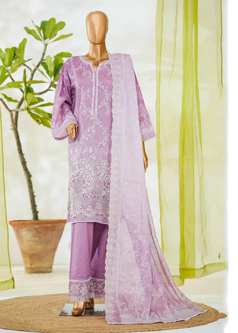3 Piece Muave Color Embroidered Lawn Shirt with Embroidered Trouser & Dupatta