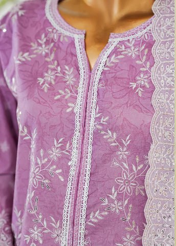 3 Piece Muave Color Embroidered Lawn Shirt with Embroidered Trouser & Dupatta