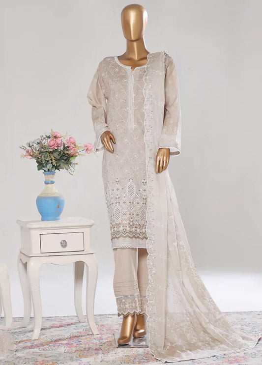 3 Piece Beige Color Chikankari Lawn Shirt with Embroidered Trouser & Dupatta