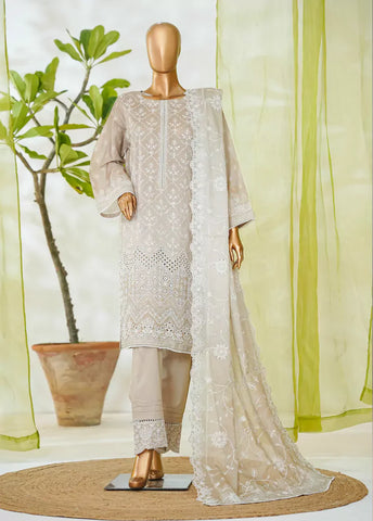 3 Piece Sand Brown Color Embroidered Lawn Shirt with Embroidered Trouser & Dupatta