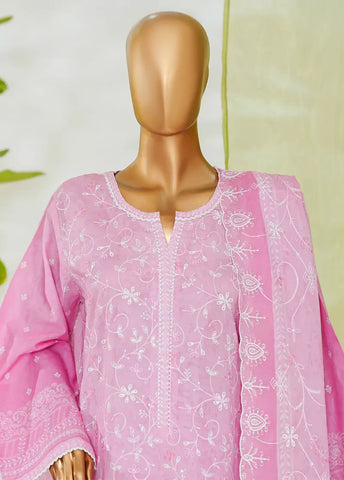 3 Piece Flamingo Pink Color Embroidered Lawn Shirt with Embroidered Trouser & Dupatta