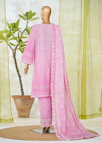 3 Piece Flamingo Pink Color Embroidered Lawn Shirt with Embroidered Trouser & Dupatta