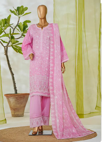 3 Piece Flamingo Pink Color Embroidered Lawn Shirt with Embroidered Trouser & Dupatta