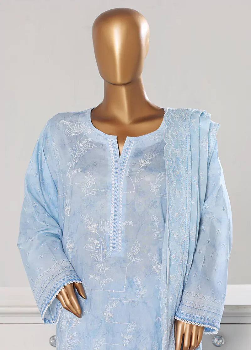 3 Piece Sky Blue Color Chikankari Lawn Shirt with Embroidered Trouser & Dupatta