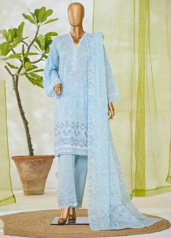 3 Piece Tiffany Blue Color Embroidered Lawn Shirt with Embroidered Trouser & Dupatta