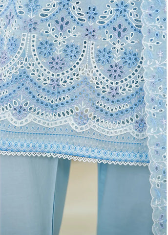 3 Piece Tiffany Blue Color Embroidered Lawn Shirt with Embroidered Trouser & Dupatta