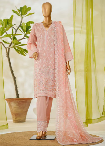 3 Piece Pastel Pink Color Embroidered Lawn Shirt with Embroidered Trouser & Dupatta