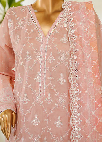 3 Piece Pastel Pink Color Embroidered Lawn Shirt with Embroidered Trouser & Dupatta