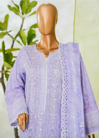 3 Piece Lavender Color Embroidered Lawn Shirt with Embroidered Trouser & Dupatta