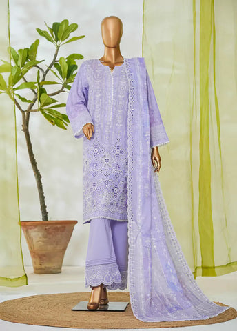 3 Piece Lavender Color Embroidered Lawn Shirt with Embroidered Trouser & Dupatta