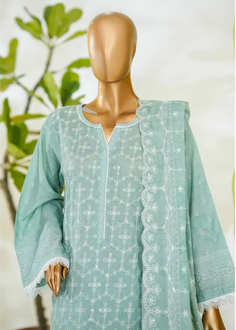 3 Piece Mint Green Color Embroidered Lawn Shirt with Embroidered Trouser & Dupatta