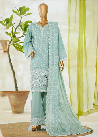 3 Piece Mint Green Color Embroidered Lawn Shirt with Embroidered Trouser & Dupatta