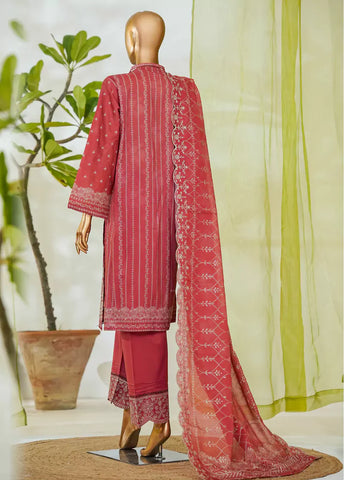 3 Piece Red Color Embroidered Lawn Shirt with Embroidered Trouser & Dupatta