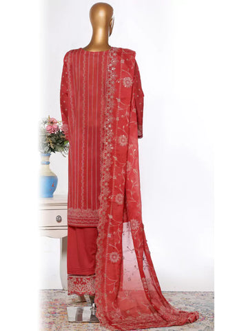 3 Piece Red Color Chikankari Lawn Shirt with Embroidered Trouser & Dupatta