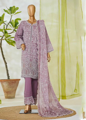 3 Piece Muave Color Embroidered Lawn Shirt with Embroidered Trouser & Dupatta