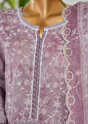 3 Piece Muave Color Embroidered Lawn Shirt with Embroidered Trouser & Dupatta