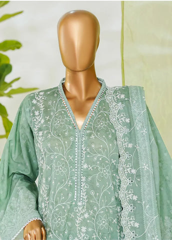 3 Piece Mint Green Color Embroidered Lawn Shirt with Embroidered Trouser & Dupatta