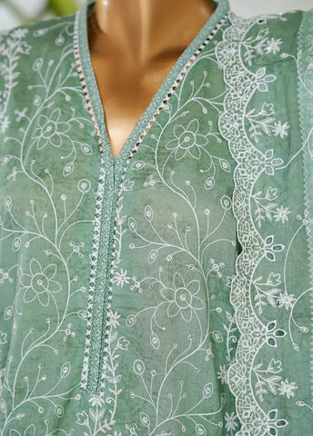 3 Piece Mint Green Color Embroidered Lawn Shirt with Embroidered Trouser & Dupatta