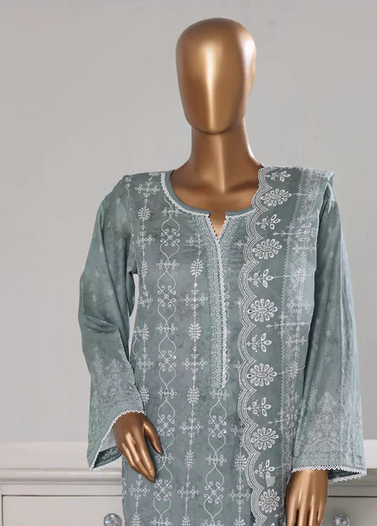 3 Piece Slate Grey Color Chikankari Lawn Shirt with Embroidered Trouser & Dupatta