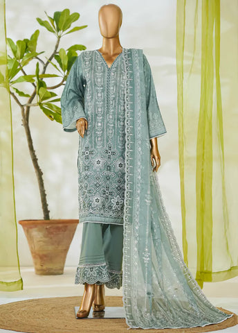 3 Piece Color Embroidered Lawn Shirt with Embroidered Trouser & Dupatta