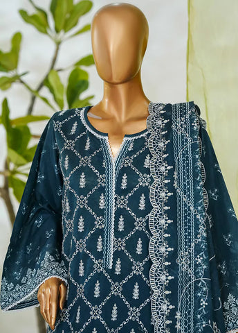 3 Piece Teal Color Embroidered Lawn Shirt with Embroidered Trouser & Dupatta