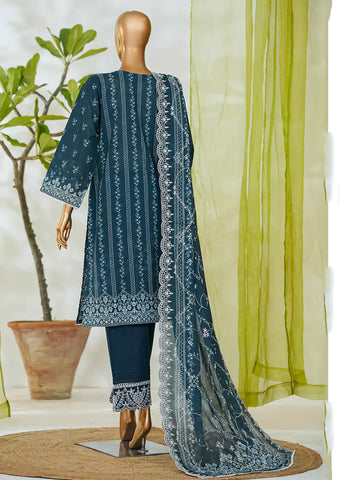 3 Piece Teal Color Embroidered Lawn Shirt with Embroidered Trouser & Dupatta