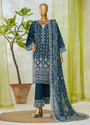 3 Piece Teal Color Embroidered Lawn Shirt with Embroidered Trouser & Dupatta