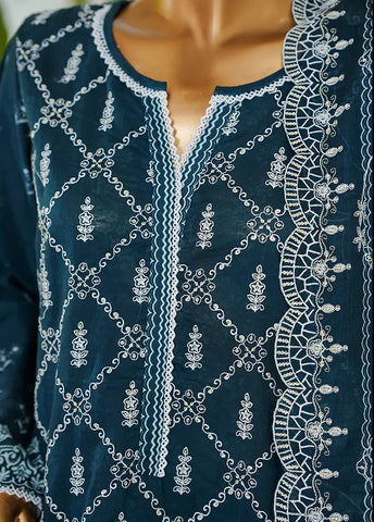 3 Piece Teal Color Embroidered Lawn Shirt with Embroidered Trouser & Dupatta