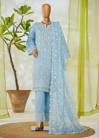 3 Piece Sky Blue Color Embroidered Lawn Shirt with Embroidered Trouser & Dupatta