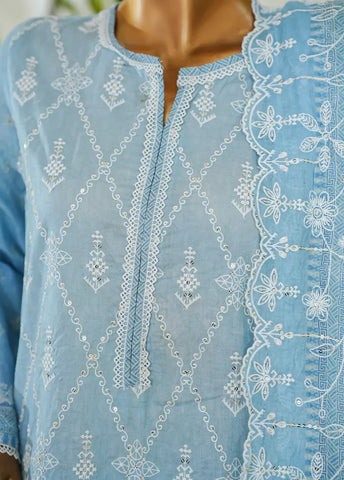 3 Piece Sky Blue Color Embroidered Lawn Shirt with Embroidered Trouser & Dupatta