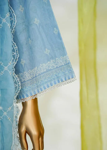 3 Piece Sky Blue Color Embroidered Lawn Shirt with Embroidered Trouser & Dupatta