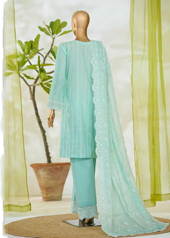 3 Piece Turquoise Color Embroidered Lawn Shirt with Embroidered Trouser & Dupatta