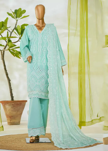 3 Piece Turquoise Color Embroidered Lawn Shirt with Embroidered Trouser & Dupatta