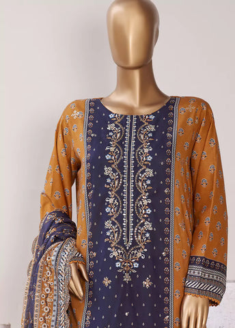 3 Piece Embroidered Navy Blue & Orange Color Lawn Shirt with Trouser & Embroidered Dupatta