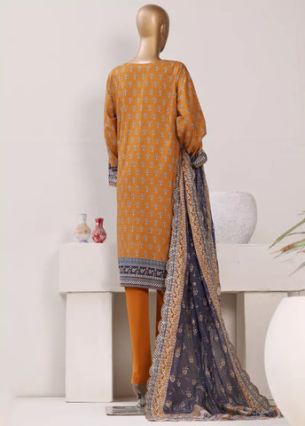 3 Piece Embroidered Navy Blue & Orange Color Lawn Shirt with Trouser & Embroidered Dupatta
