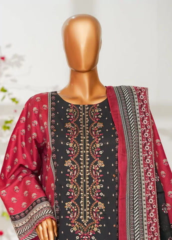 3 Piece Black & Pink Color Embroidered Lawn Shirt with Trouser & Dupatta
