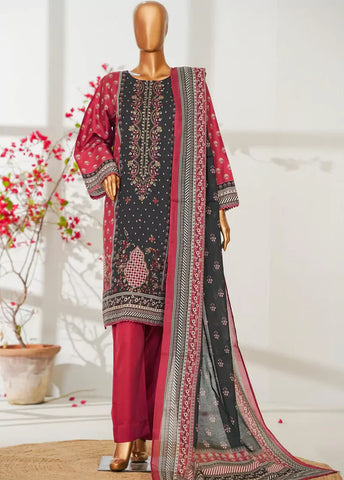 3 Piece Black & Pink Color Embroidered Lawn Shirt with Trouser & Dupatta