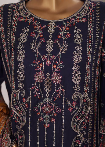3 Piece Embroidered Navy Blue Color Lawn Shirt with Trouser & Embroidered Dupatta