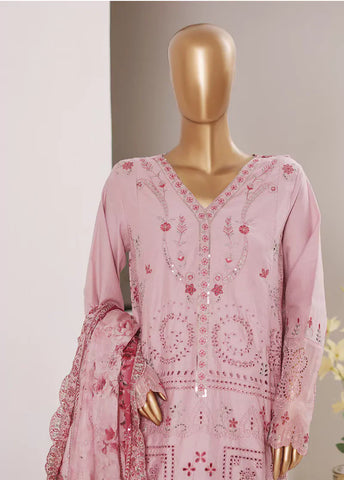 3 Piece Embroidered Pastel Pink Color Cotton Shirt with Trouser & Embroidered Dupatta
