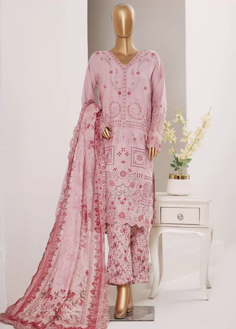 3 Piece Embroidered Pastel Pink Color Cotton Shirt with Trouser & Embroidered Dupatta