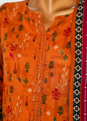 3 Piece Orange Color Embroidered Lawn Shirt with Trouser & Dupatta