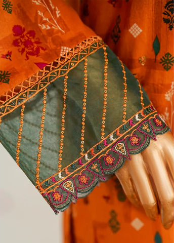 3 Piece Orange Color Embroidered Lawn Shirt with Trouser & Dupatta