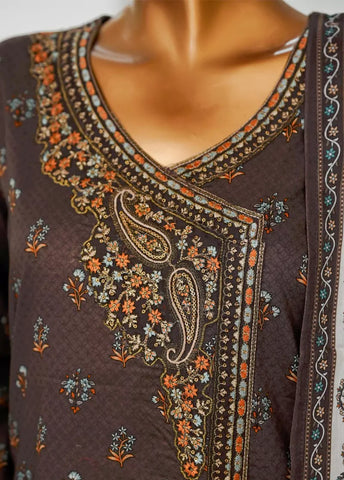 3 Piece Brown Color Embroidered Lawn Shirt with Trouser & Dupatta