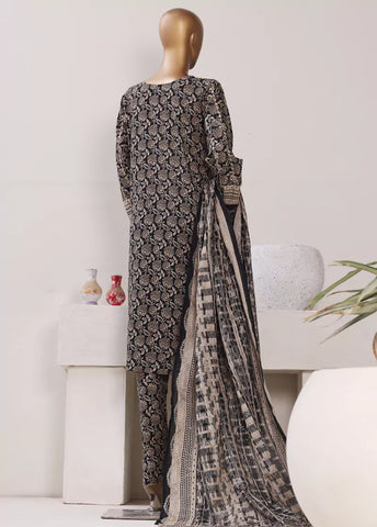 3 Piece Embroidered Black & Brown Color Lawn Shirt with Trouser & Embroidered Dupatta