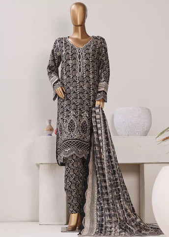 3 Piece Embroidered Black & Brown Color Lawn Shirt with Trouser & Embroidered Dupatta